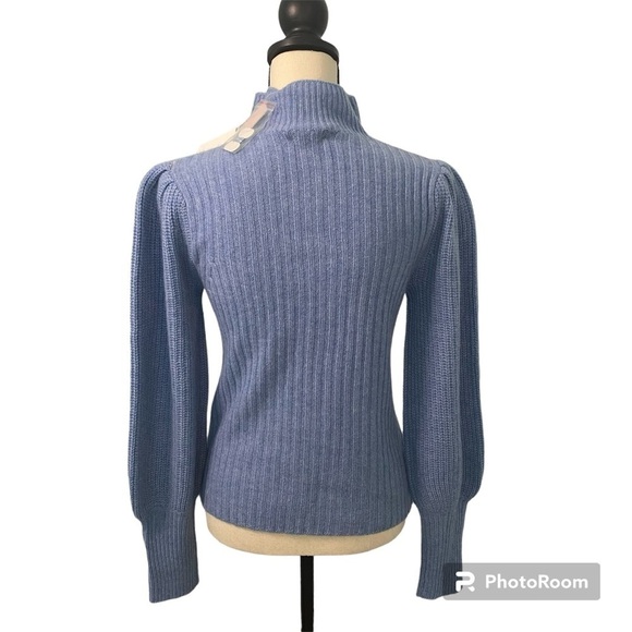 Aqua Cashmere NWT Balloon Sleeve Turtleneck Sweater in Heather Blue Sz Medium - Picture 4 of 7